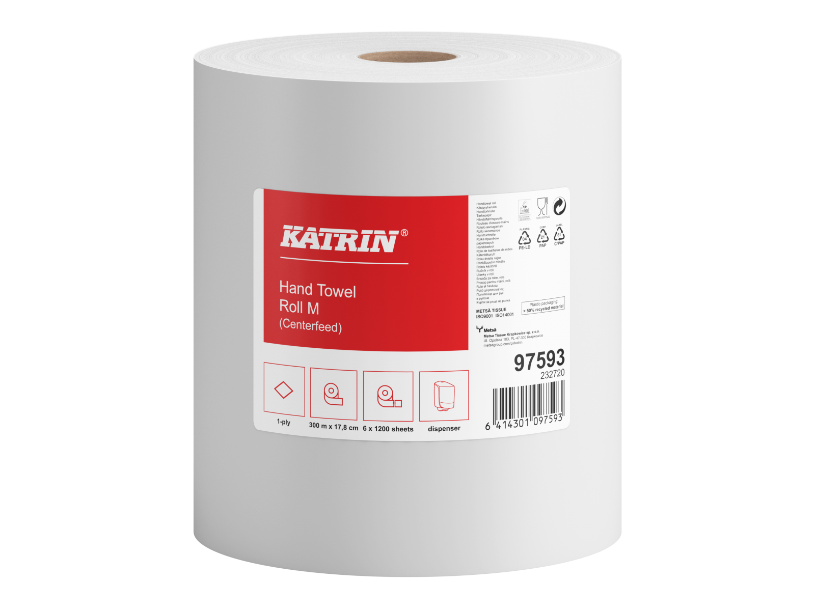 Ręcznik papierowy Katrin Centerfeed 97593 / 64403 x6, 300m, 1-warstwowy, celuloza
